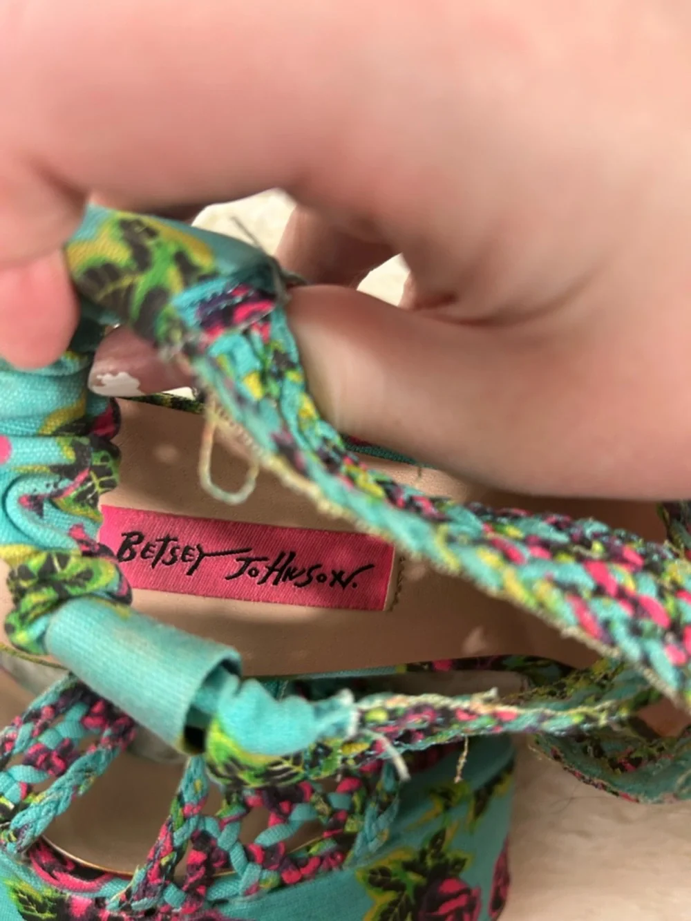 Betsey Johnson Busta Turquoise Floral Platform Wedge Sandals Size 10 - Picture 4 of 7